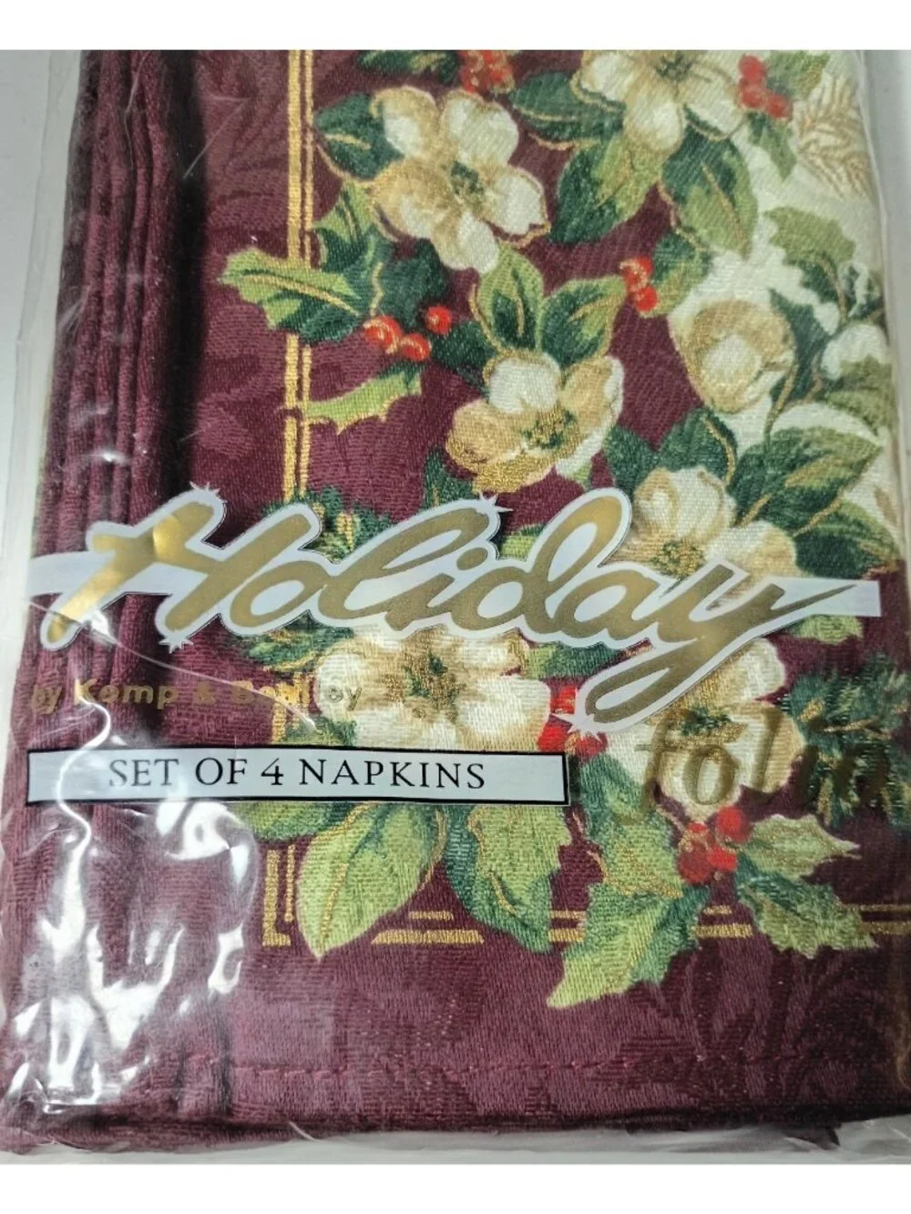 Kemp & Beatley Christmas Splendor 4 Jacquard Floral Napkins Vintage New